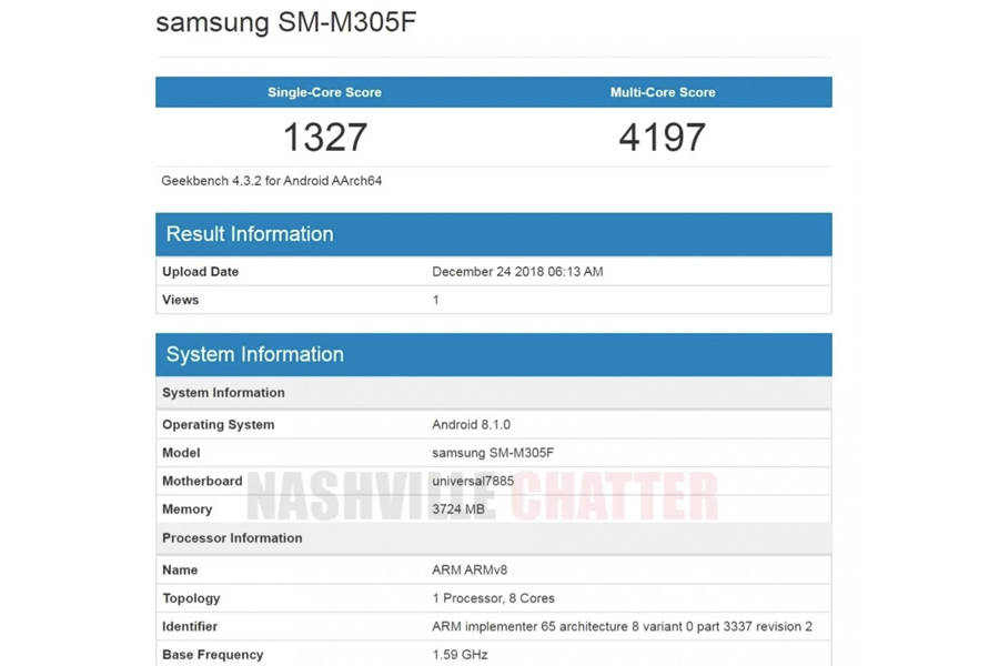 Samsung Galaxy M30 listed on geekbench 4gb ram specifications in hindi