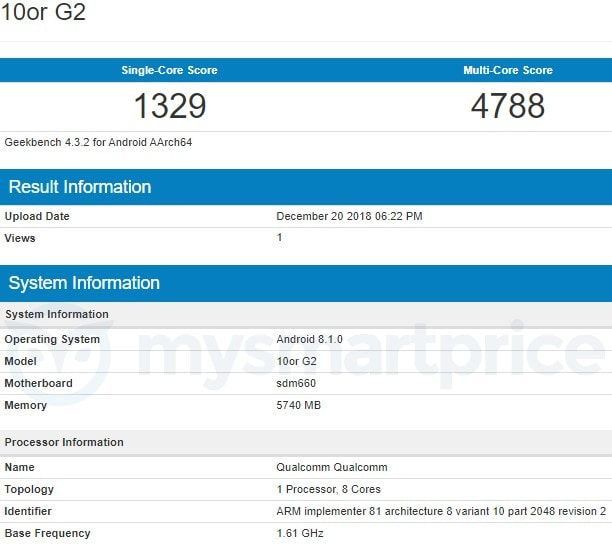 tenor g2 10 or g2 listed on geekbench with 6gb ram specifications in hindi