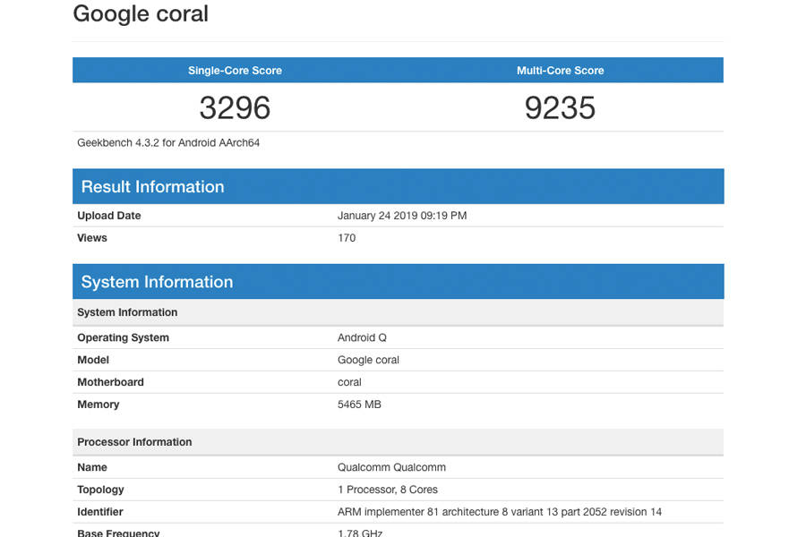 google coral android q benchmark listed 6gb ram 5g in hindi