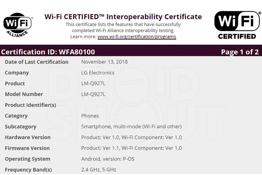 lg q9 wifi Alliance certified specification leaked in hindi