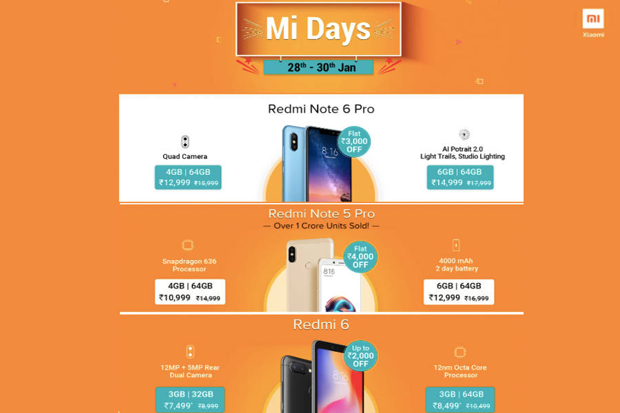 xiaomi mi days redmi note 6 pro note 5 pro redmi 6 poco f1 flipkart sale price discount in hindi