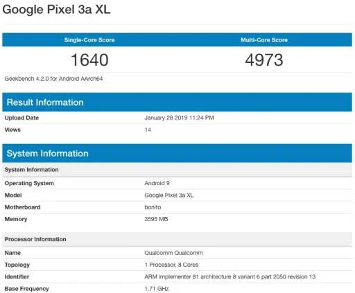 google pixel 3a xl listed on geekbench specifications in hindi
