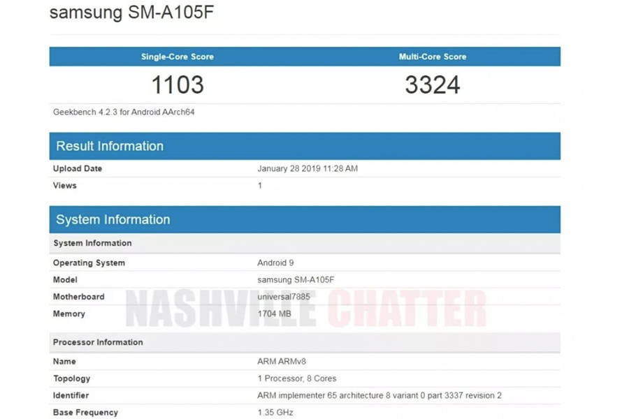 samsung galaxy a10 listed on geekbench 2gb ram exynos 7885 in hindi
