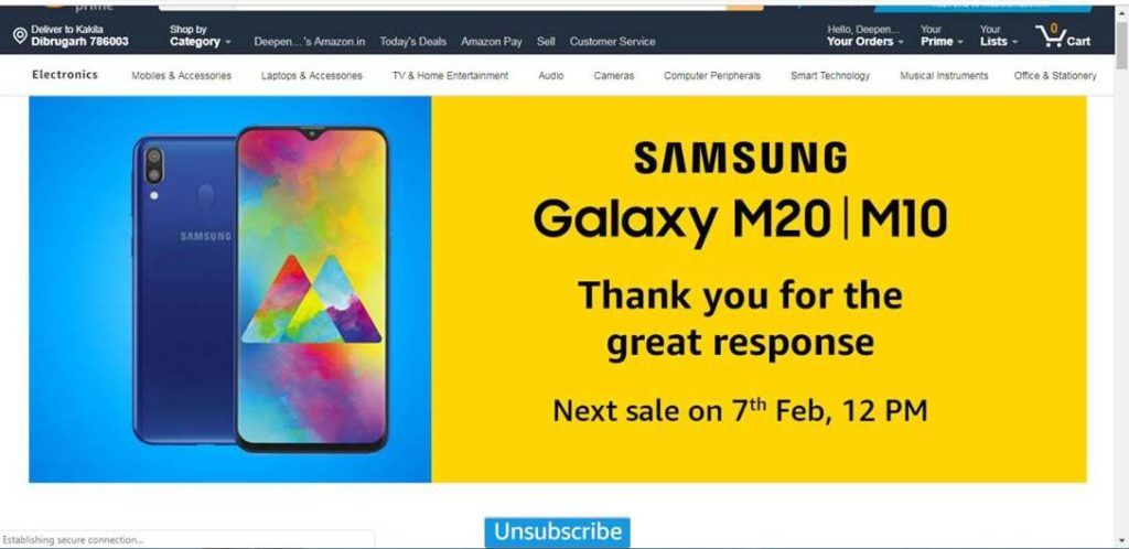 samsung galaxy m10 m20 sold out in first sale next on 7 february in hindi