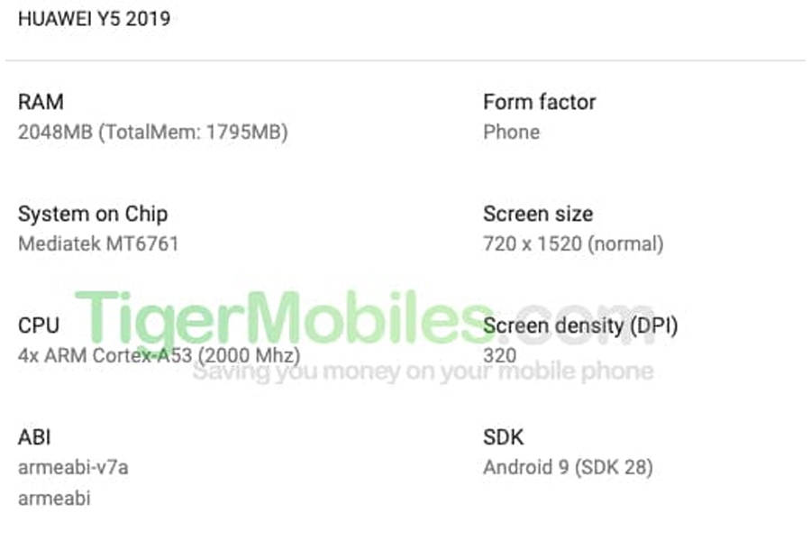 Huawei y5 2019 image specifications leak 13mp camera