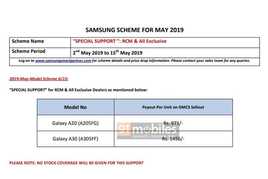 samsung Galaxy A20 A30 M20 offer discount price drop sale availability