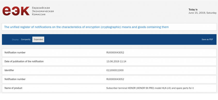 Honor 9X Pro listed with HLK-L41 model number honor 20i 20 pro sale india