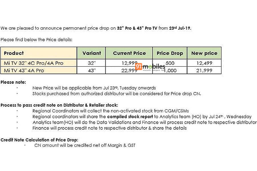 Xiaomi Mi LED TV 4A PRO 43 inch 32 inch 4c PRO price drop india offline stores