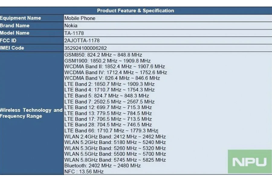 Nokia TA-1178 TA-1196 listed on fcc certifications 6.3 inch display nfc