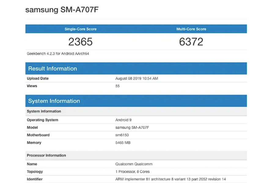 Samsung Galaxy A70s SM-A707F DSM Wi-Fi Alliance certifications