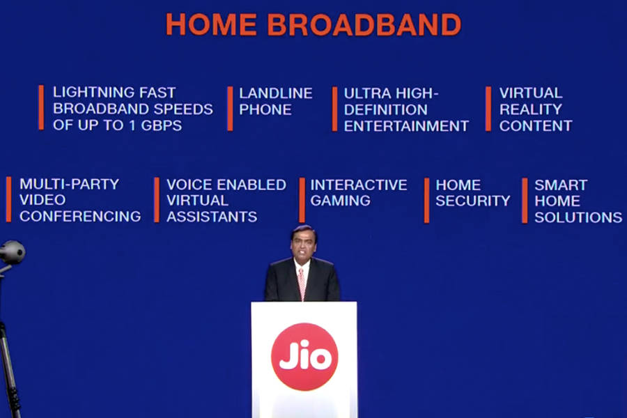Reliance Industries agm high speed broadband Jio Fiber with free 4K LED TV Setup Box india offer