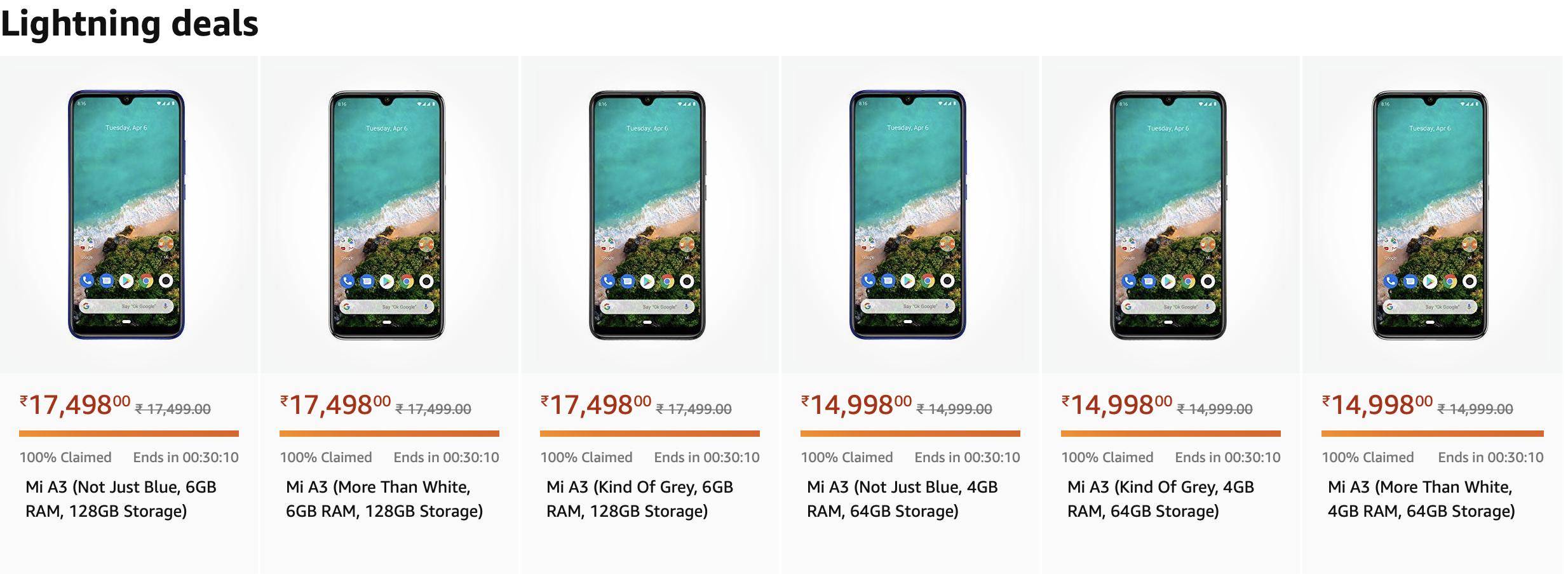 Xiaomi Mi A3 price leak on amazon india 4gb 14998 6gb 17498rs before launch 21 august
