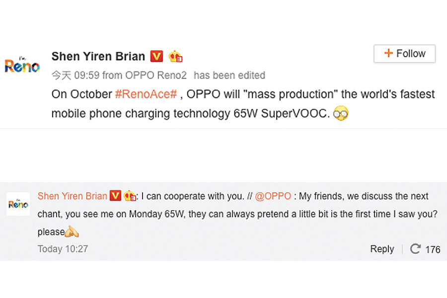 Brian Shen confirmed Oppo 65W Super VOOC fast charging technology Reno Ace