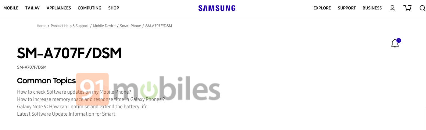 Samsung Galaxy A70s SM-A707F lisited india support page 64mp camera