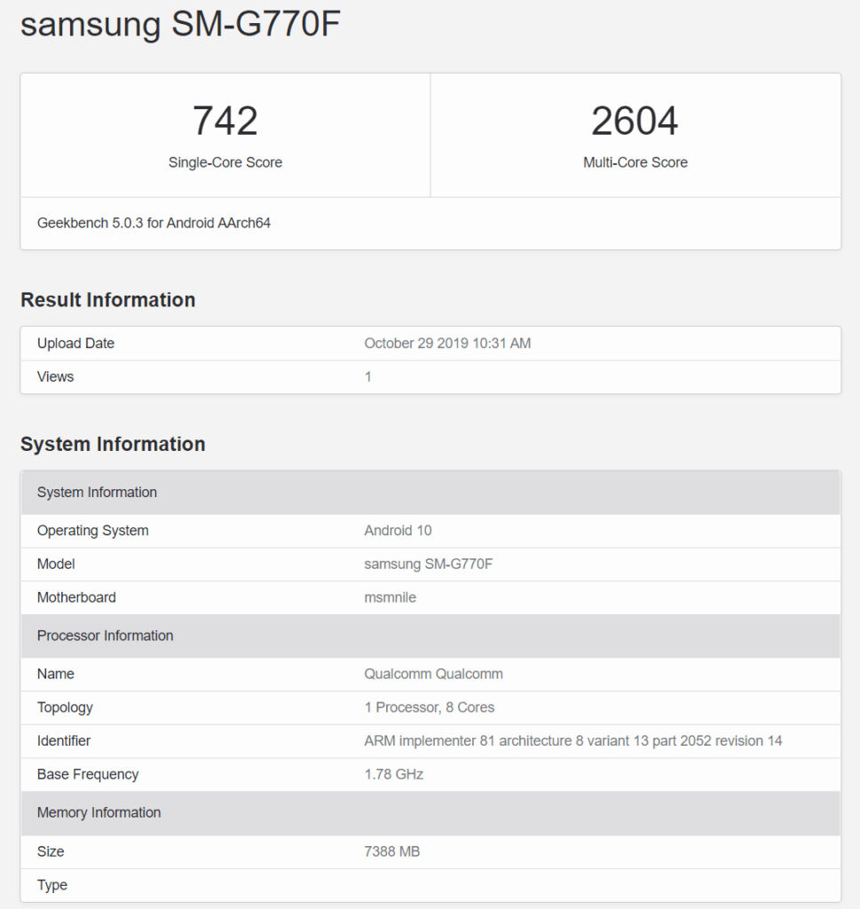 Samsung Galaxy S10 Lite SM-G770F 4370mah battery revealed specificatiosn android 10