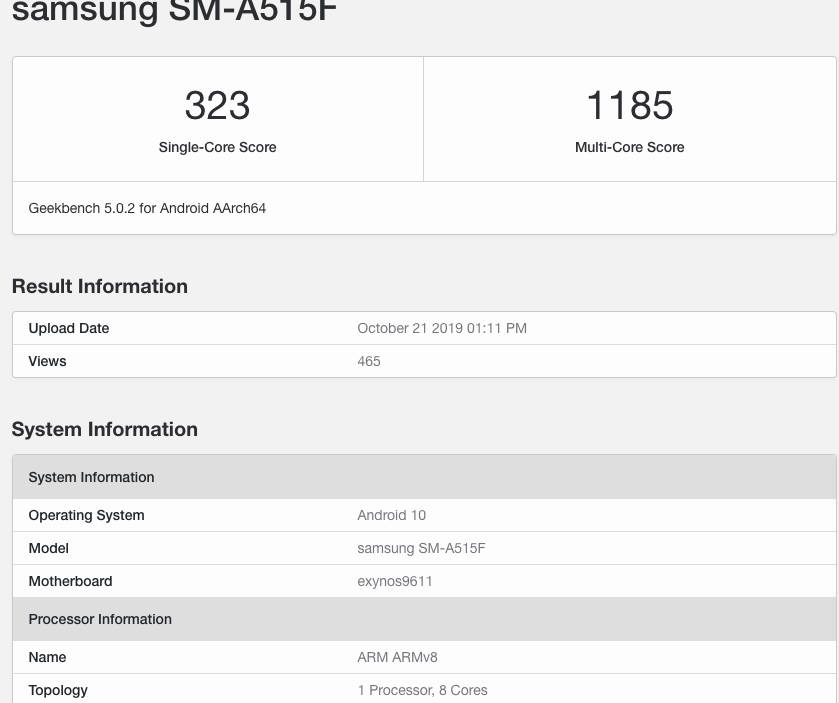 Samsung Galaxy A51 Geekbench