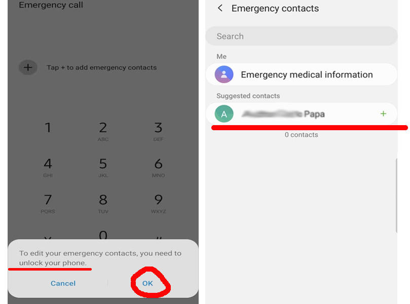 emergency contact call how to use lock phone screen setting