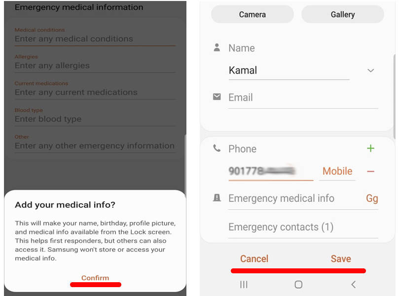 emergency contact call how to use lock phone screen setting
