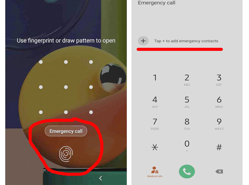 emergency contact call how to use lock phone screen setting