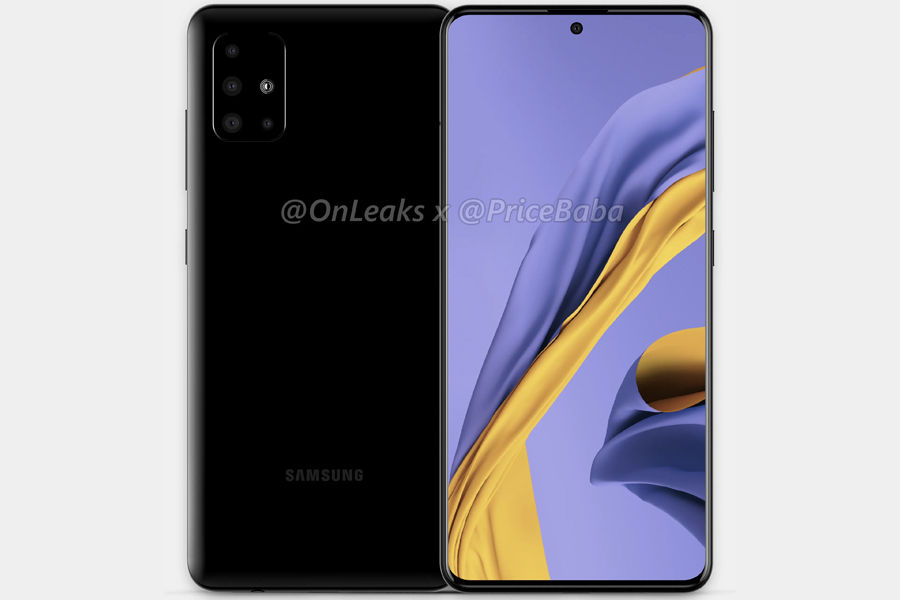 Samsung Galaxy A51 render image leaked L shape quad rear camera punch hole display