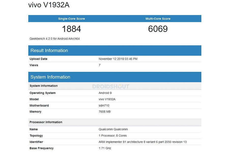 Vivo S5 listed on geekbench with 8gb ram snapdragon 710
