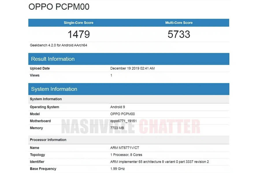 Oppo A91 model number Oppo PCPM00 listed on geekbench 8gb ram specs leaked