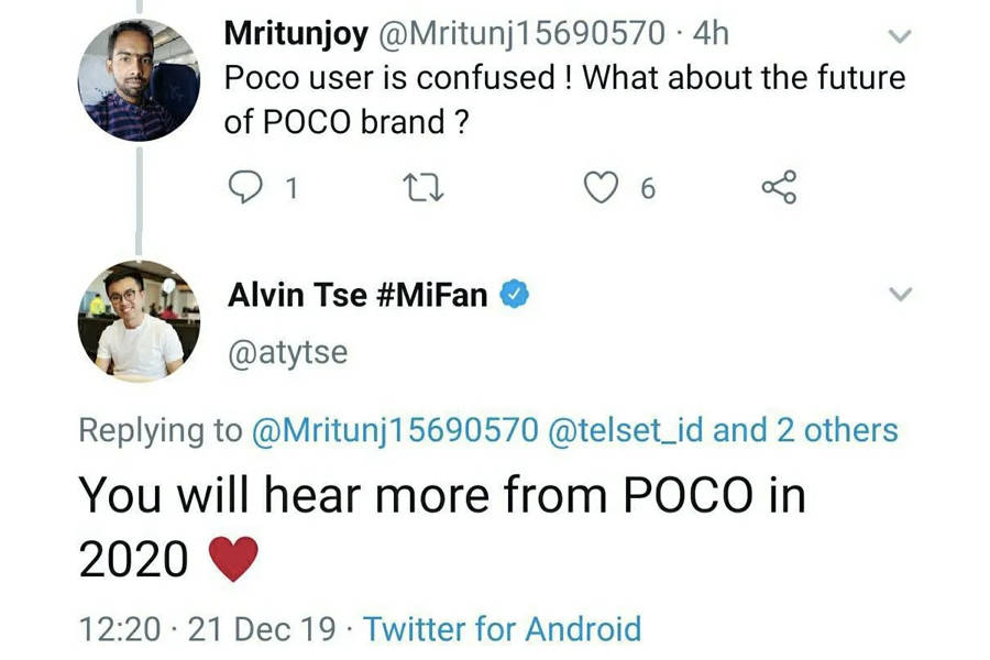 Pocophone Global head Alvin Tse tweet Poco F2 in 2020 might launch