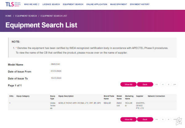 realme 6i listed on singapore and malaysia