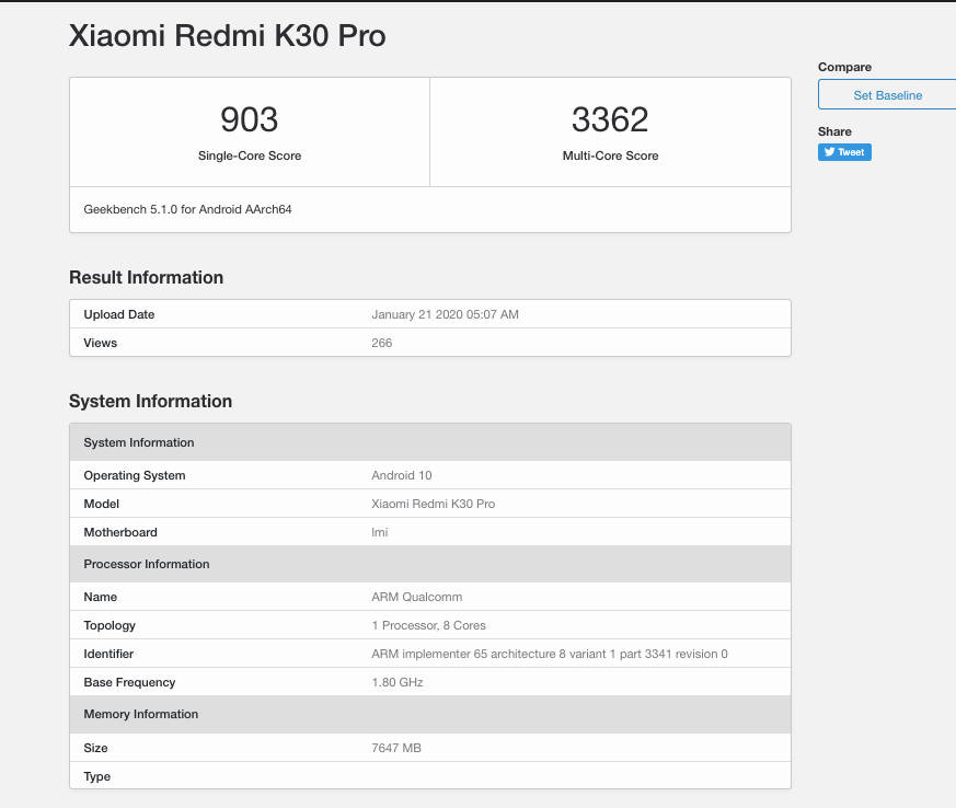 Xiaomi Redmi K30 Pro listed on geekbench with qualcomm snapdragon 865 chipset 8gb ram
