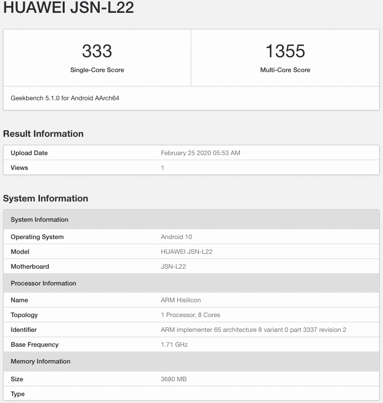 Honor 9X Lite Huawei JSN-L22 listed on geekbench 4gb ram specs leaked
