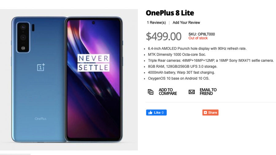 OnePlus 8 Pro lite listed on shopping site full specifications price revealed leaked