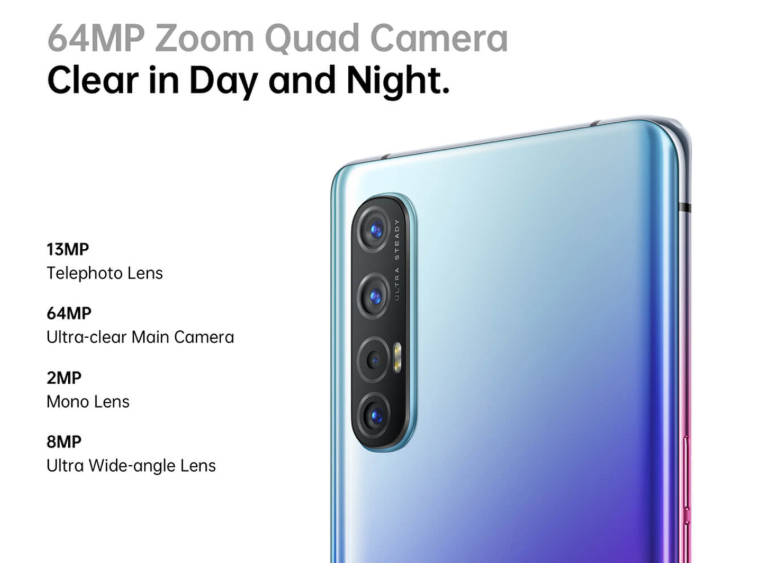 OPPO Reno 3 Pro 44mp dual selfie 64mp quad rear camera details revealed specs price sale 2 march india launch