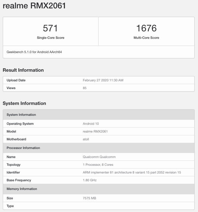 Realme 6 Pro RMX2061 with 8gb ram listed on geekbench specs 64mp quad camera 5 march launch