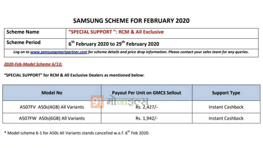 Samsung Galaxy A50s price cut in india by 2500 rs offer sale availability