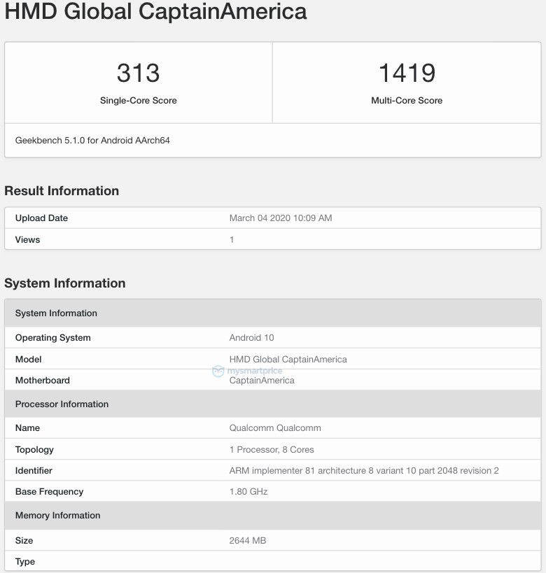 Nokia 5.2 listed on geekbench android 10 3gb ram codename captain america