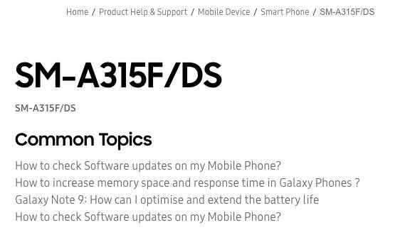 Samsung Galaxy A31 product support page goes live in india model number SM-A315F/DS launch soon