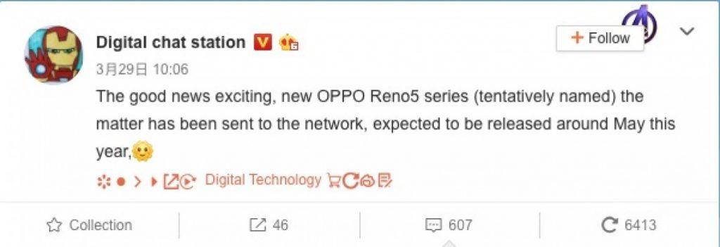 OPPO Reno 5 series to launch in may specs price leaked