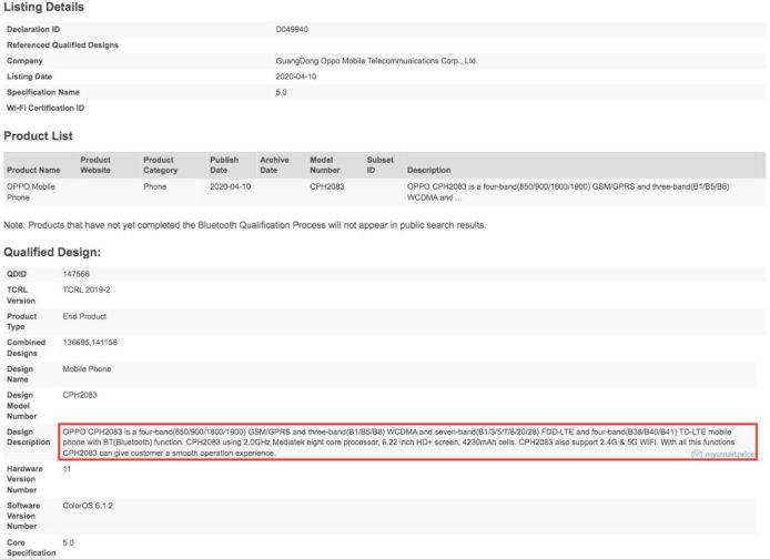 OPPO A12 Bluetooth SIG listing 4239mah battery mediatek chipset specs leaked