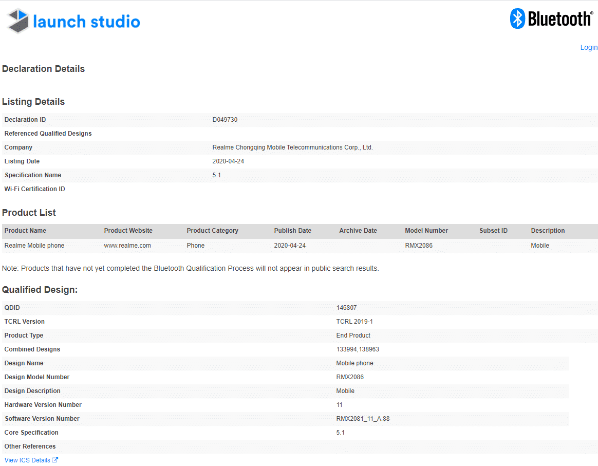 Realme X3 SuperZoom RMX2086 Bluetooth SIG listing specs leak launch soon