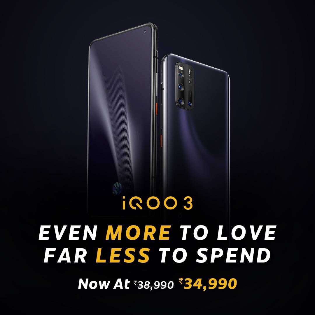iQOO 3 price cut in india 5g 4g model 12gb ram snapdragon 865 chipset specs price sale offer