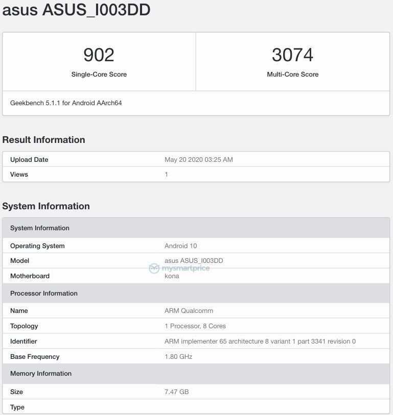 ASUS ROG Phone 3 geekbench listing snapdragon 865 8gb ram specs leaked