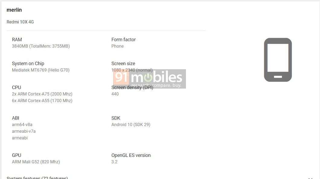 xiaomi Redmi 10X Google Play Console listing specs chipset leaked price india launch sale mi 10