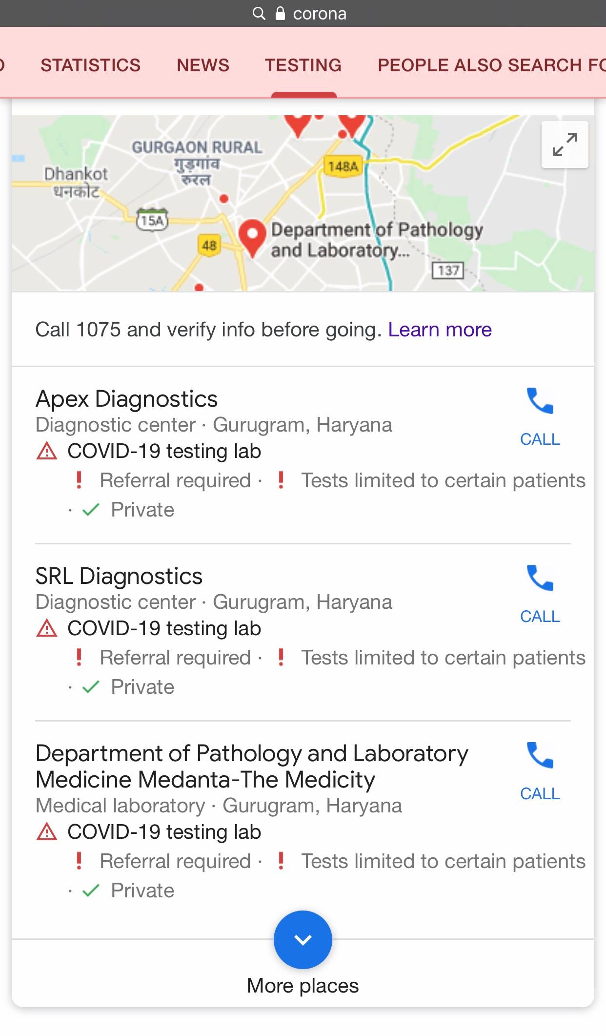 google search assistant maps showing nearest covid-19 testing labs locations