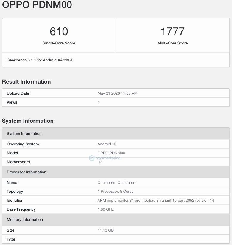 OPPO PDNM00 reno 4 listed on geekbench specs leaked 12 gb ram qualcomm chipset 5  june launch date