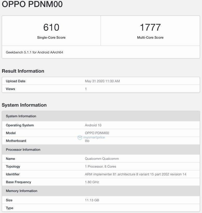 OPPO PDNM00 reno 4 listed on geekbench specs leaked 12 gb ram qualcomm chipset 5 june launch date
