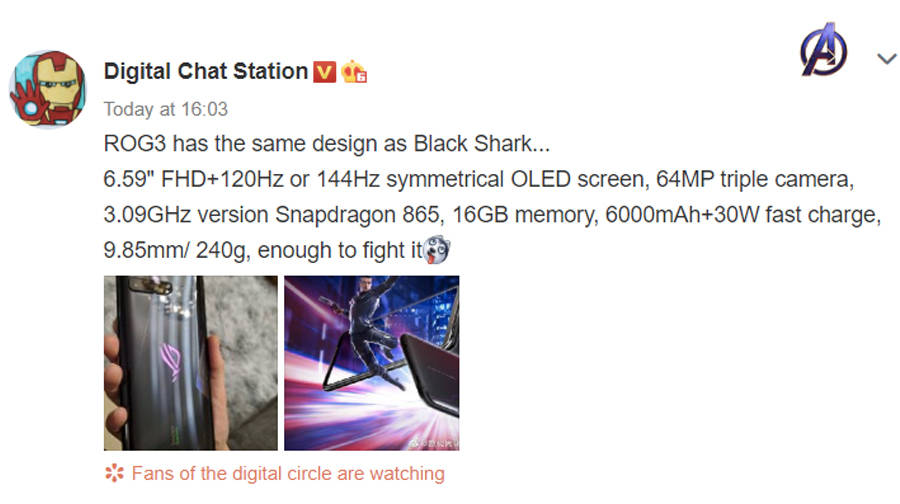 ASUS ROG Phone 3 specs leaked 16gb ram 6000mah battery 64mp camera launching soon