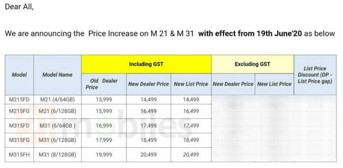 Samsung Galaxy M21 M31 price hike by rs 500 in india offline stores specs offer sale