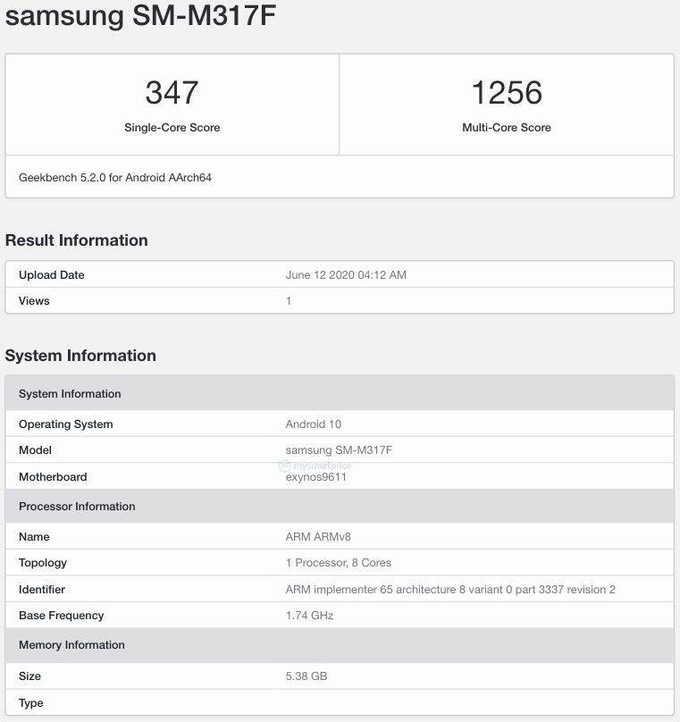 Samsung Galaxy M31s listed on geekbench 6GB ram Exynos 9611 specs leaked