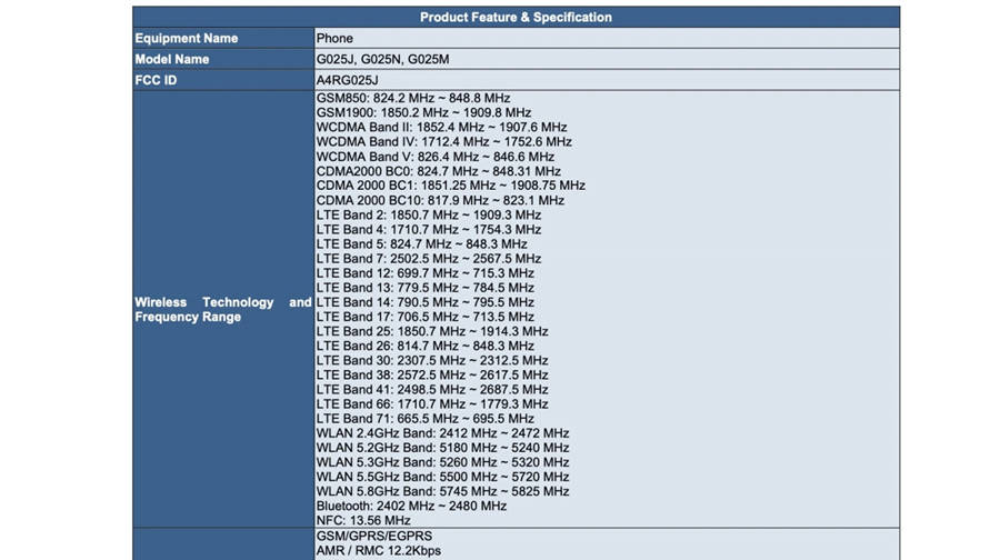 google pixel 4a listed on fcc G025J G025M G025N model number specs
