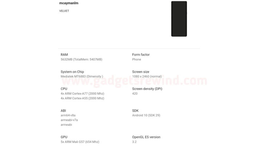 LG Velvet 5G with mediatek dimensity 800 6gb ram listed on google play console
